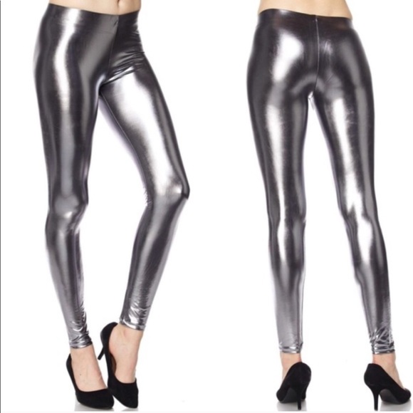 silver metallic leggings